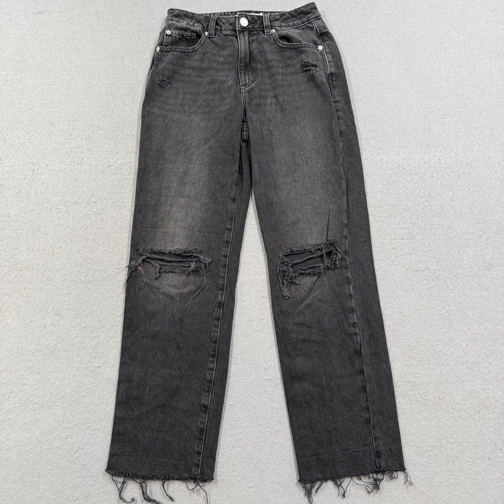 Garage Jeans Women's 1/25 Black High Rise Ripped Distressed Vintage Straight Y2K